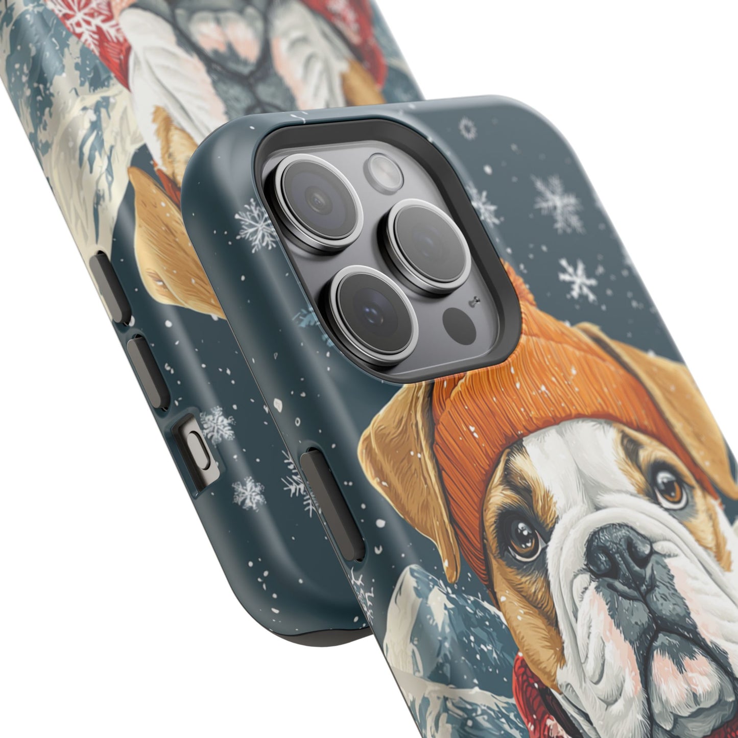 Cozy French Bulldog MagSafe iPhone Case – Rustic Fireplace Protective Cover