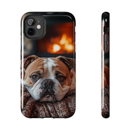 Cozy Bulldog iPhone Case – Fireside-Inspired Protective Cover Description: