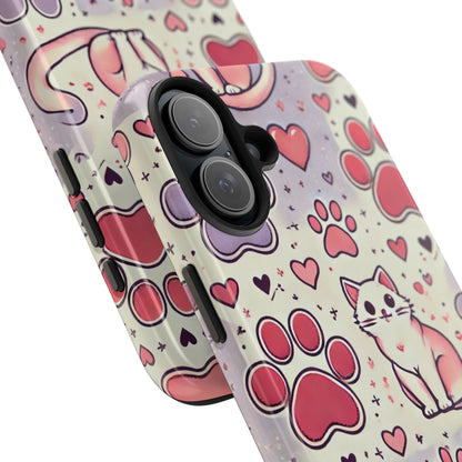 Cute Cat and Paw Print iPhone Case - Pet Lover’s Protective Cover