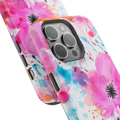 Color Splash Pink & Orange Watercolor Floral - MagSafe iPhone Case