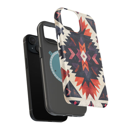 Boho Tribal Starburst Tough MagSafe iPhone Case – Vibrant Geometric Design, Dual-Layer Protection