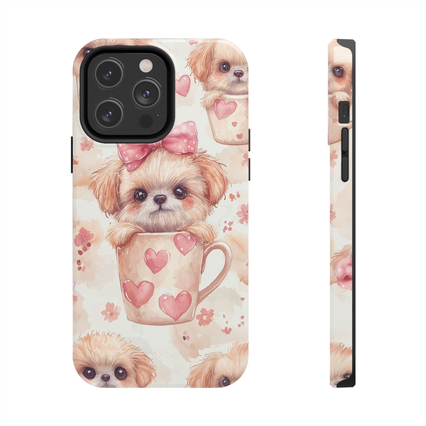 Adorable Puppy in Teacup iPhone Case – Tough, Dual - Layer Protection with Cute Pink Bow Design - BOGO Cases