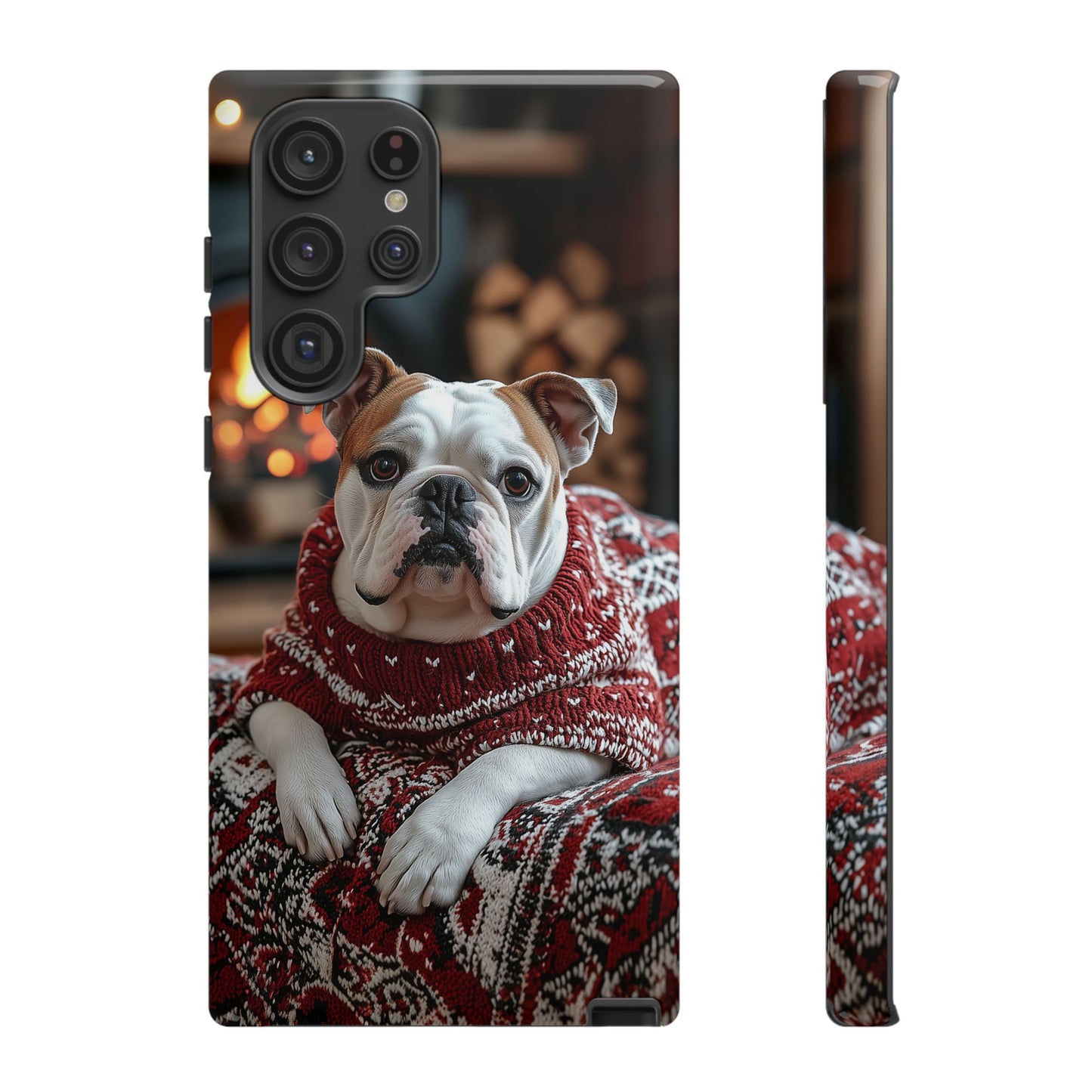 Cozy Bulldog in Sweater Samsung Galaxy Case – Festive Fireplace Protective Cove