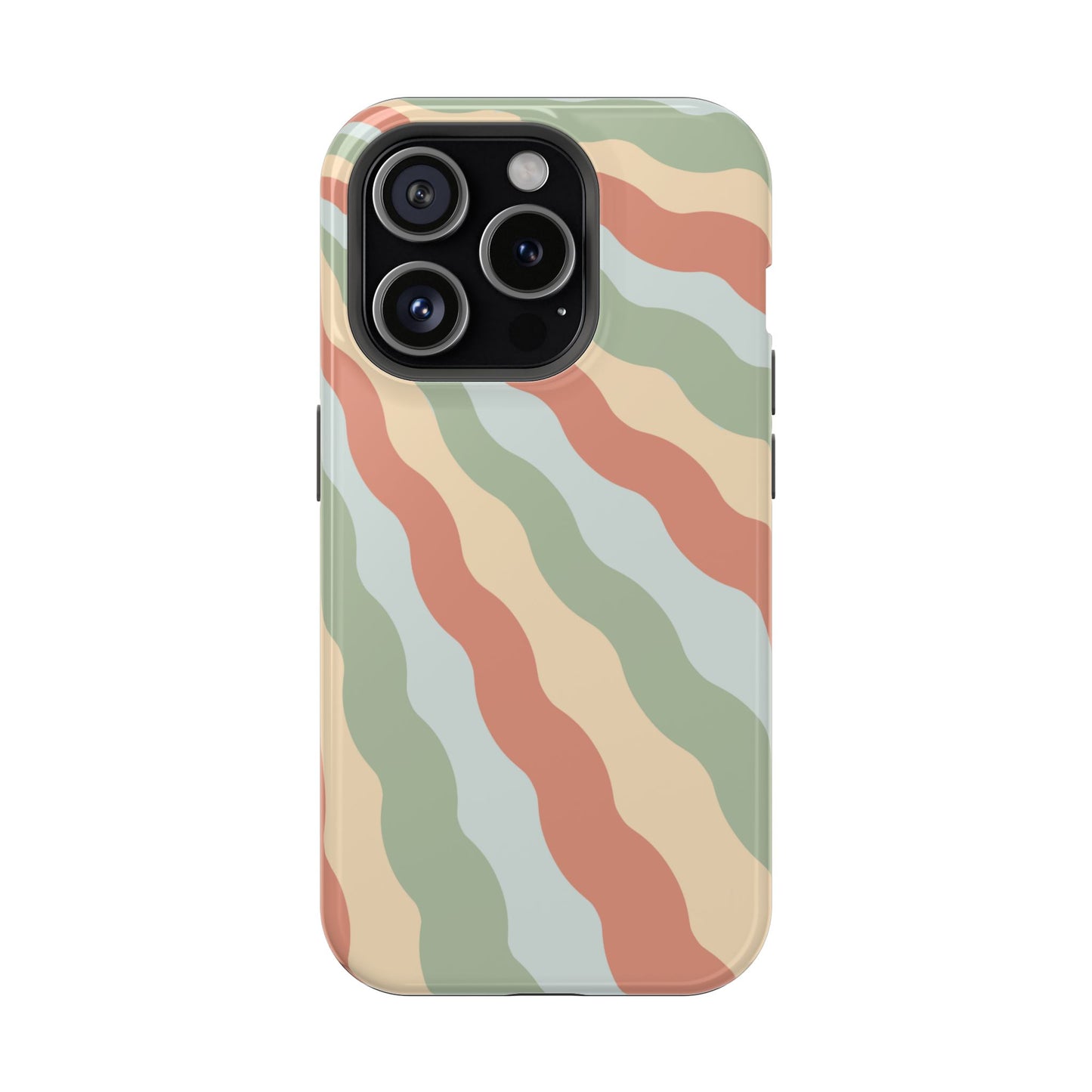 Earthy Retro Waves MagSafe iPhone Case – 70s-Inspired Wavy Stripes in Soft Green, Cream, and Rust