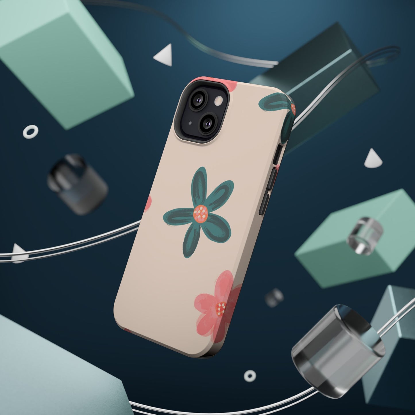 Vintage Floral Tough MagSafe iPhone Case – Soft Matte Finish with Dual-Layer Protection