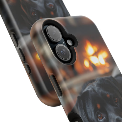 Charming Rottweiler by the Fireplace MagSafe iPhone Case – Cozy & Functional Design