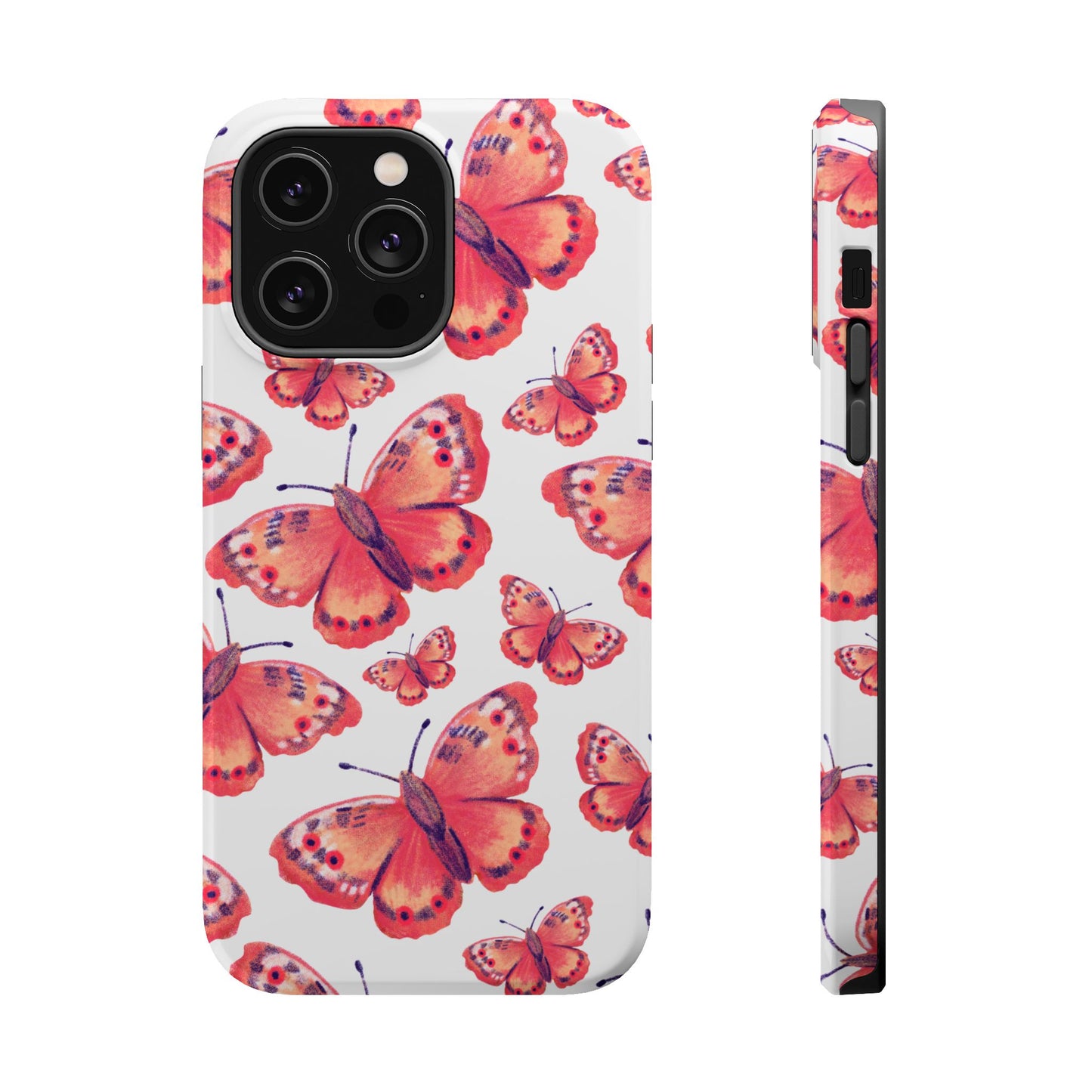 Coral Butterfly MagSafe iPhone Case – Slim, Protective Design with Bold Watercolor Print