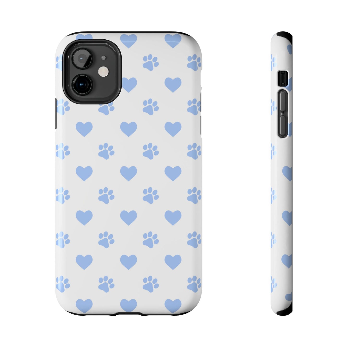 iPhone Case - Blue Paw Print & Heart Design