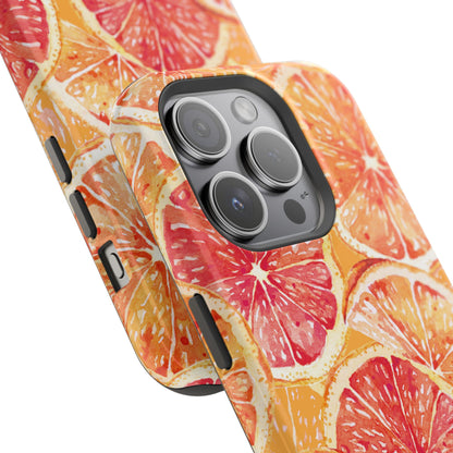 Watercolor Citrus Splash Tough MagSafe iPhone Case – Vibrant Fruit Print, Shock-Resistant Design