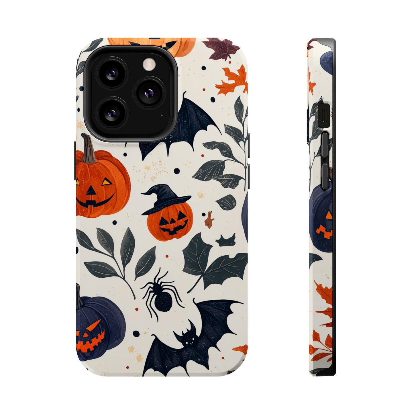 Spooky Halloween MagSafe iPhone Case – Pumpkins, Bats, and Spider Design