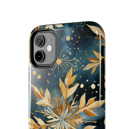 Gold Floral Snowflakes on Midnight Blue - iPhone Series Case