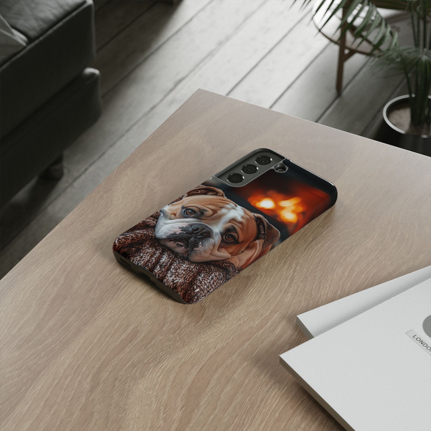 Cozy Bulldog Samsung Galaxy Case – Fireside-Inspired Protective Cover