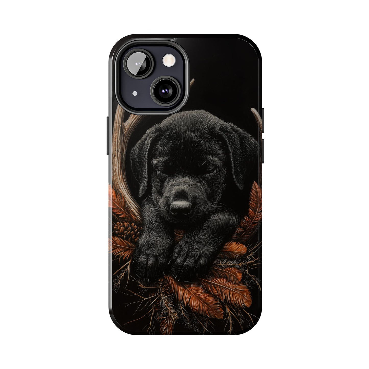 Charming Black Labrador Puppy on Feathers iPhone Case