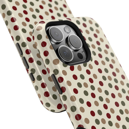 Festive Red & Green Polka Dots on Cream – MagSafe iPhone Case