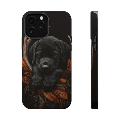 Charming Black Labrador Puppy on Feathers MagSafe iPhone Case