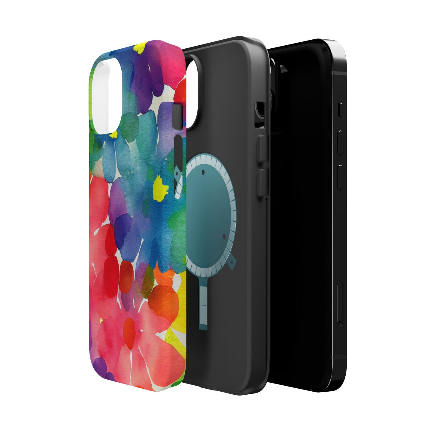 Rainbow Bloom Watercolor MagSafe iPhone Case – Slim Design, Glossy Finish