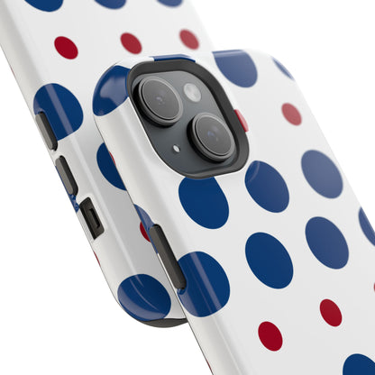 Bold Navy & Red Polka Dot Pattern – MagSafe iPhone Case