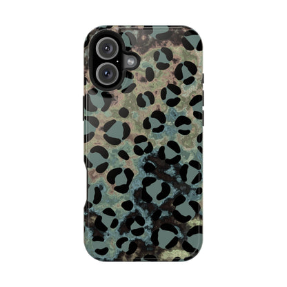 Moody Watercolor Leopard Print Tough MagSafe iPhone Case – Earthy Abstract Pattern with Dual-Layer Protection