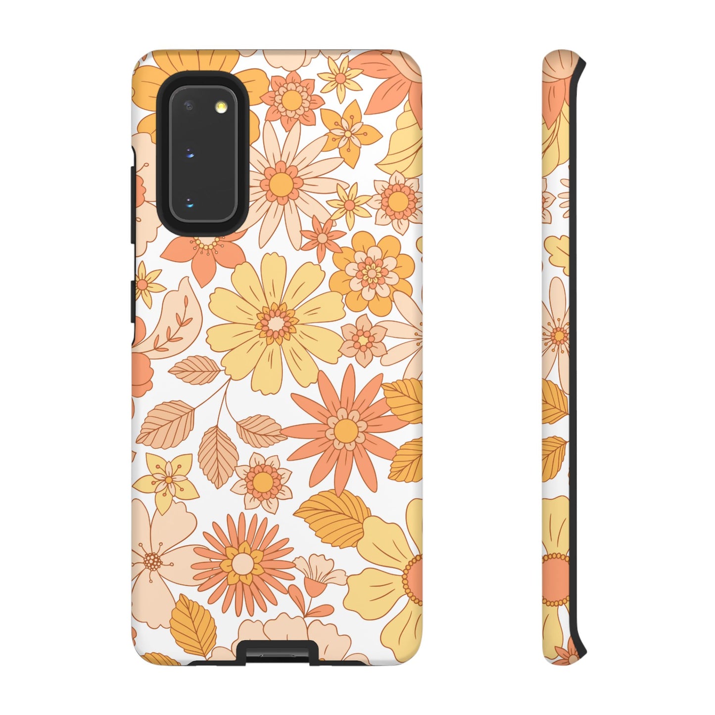 Vintage Floral Bloom Samsung Galaxy Case – Warm Orange & Yellow Retro Flower Design with Matte Finish