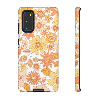 Vintage Floral Bloom Samsung Galaxy Case – Warm Orange & Yellow Retro Flower Design with Matte Finish