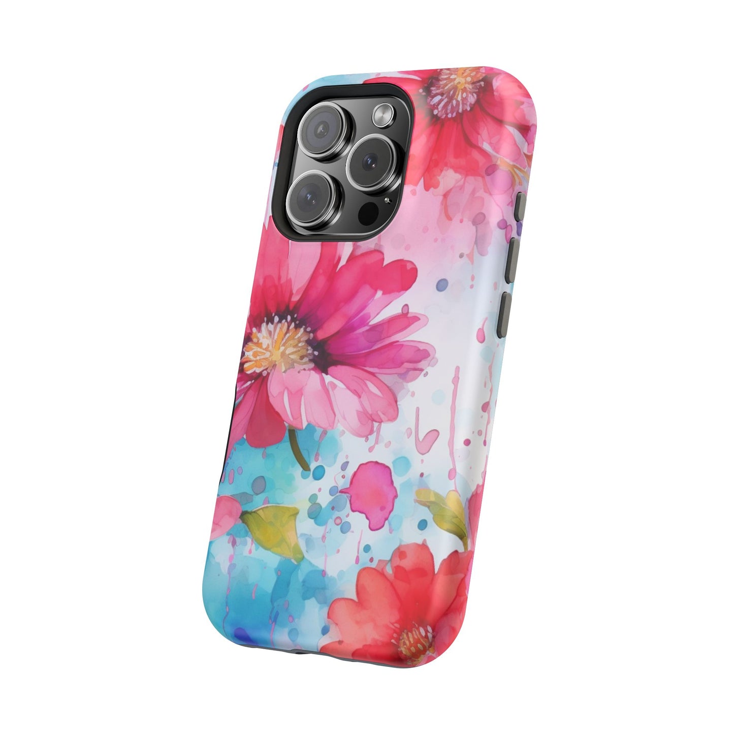 Vibrant Watercolor Red & Pink Floral - MagSafe iPhone Case