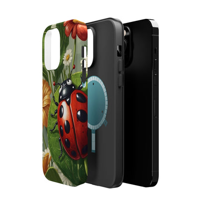 Ladybug Garden MagSafe iPhone Case – Whimsical Floral Design