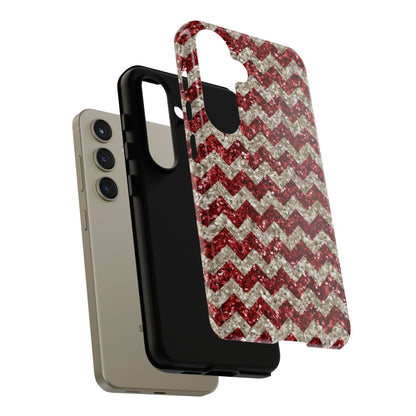 Sparkling Red & White Chevron – Glitter Illusion MagSafe iPhone Case