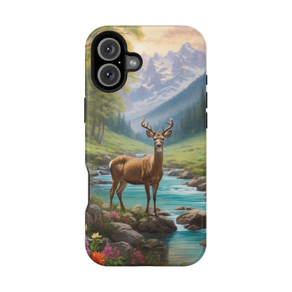 Alpine Serenity – Stag in Mountain Bliss MagSafe iPhone Cases