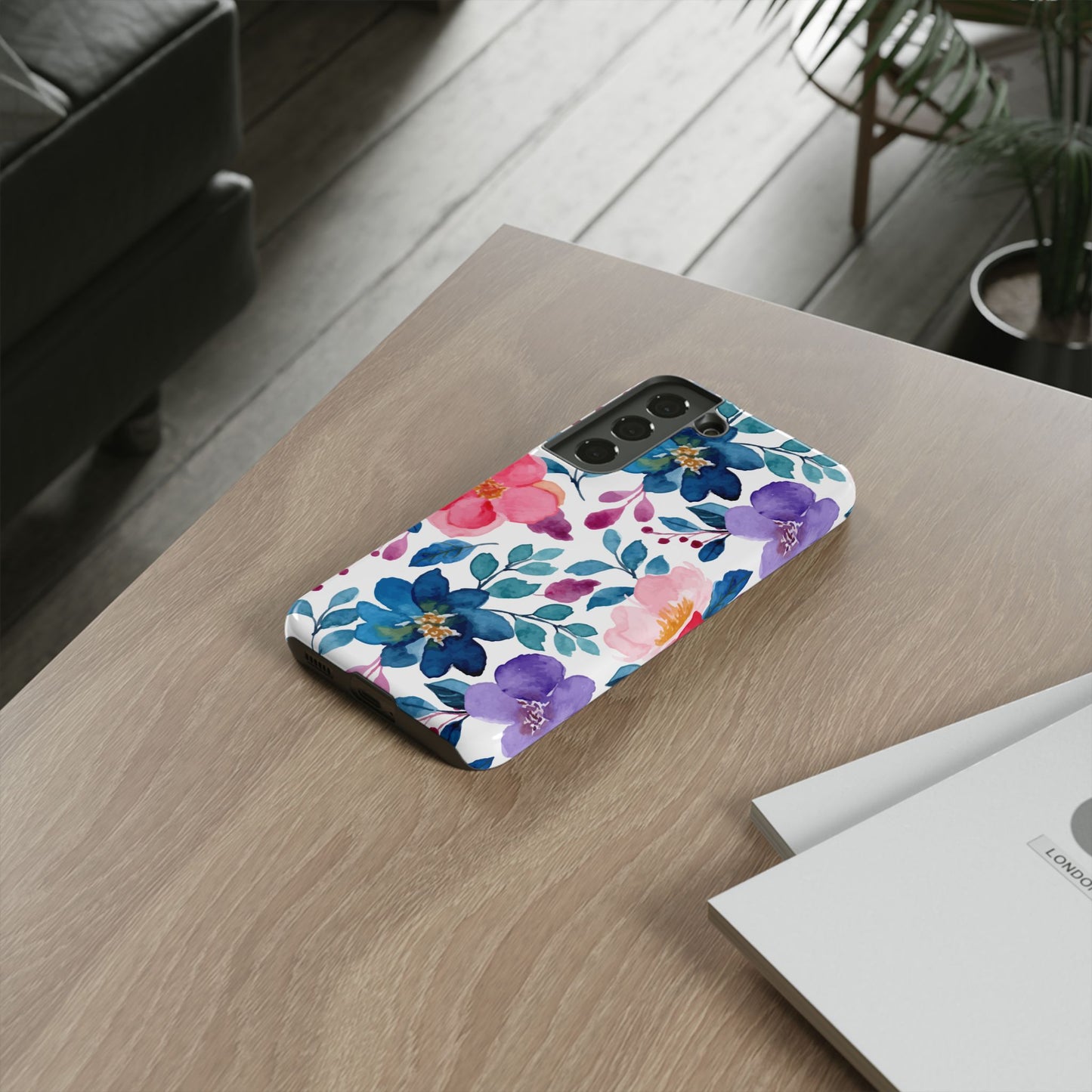 Mystic Bloom – Samsung Galaxy Case with Blue & Pink Watercolor Florals