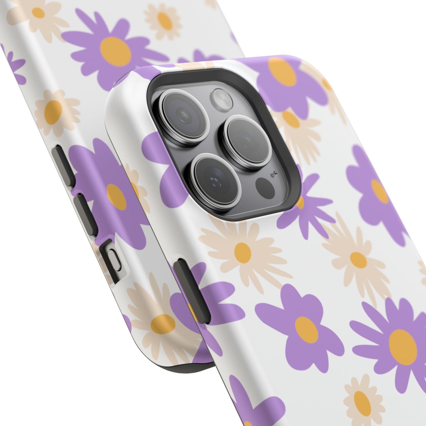 Retro Daisy Flower MagSafe iPhone Case – Pastel Purple & Cream Floral Design with Matte Finish