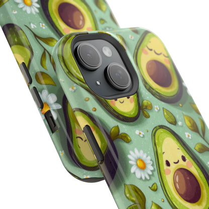 Cute Avocado MagSafe iPhone Case – Adorable Kawaii Avocados with Daisies, Shock-Resistant