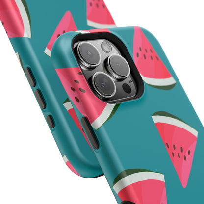 Watermelon Bliss MagSafe iPhone Case – Vibrant Summer Fruit Design on Teal Background