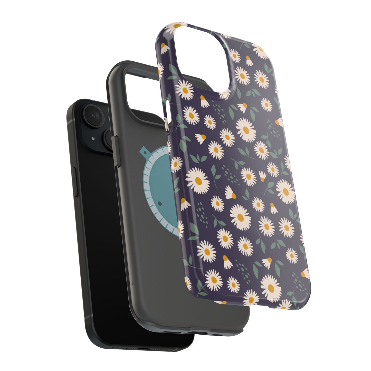 Midnight Daisy MagSafe iPhone Case – Dark Navy Floral Design, Slim and Protective