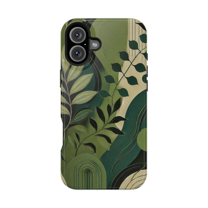 Abstract Green Leaves MagSafe iPhone Case - Nature-Inspired Protective Cover