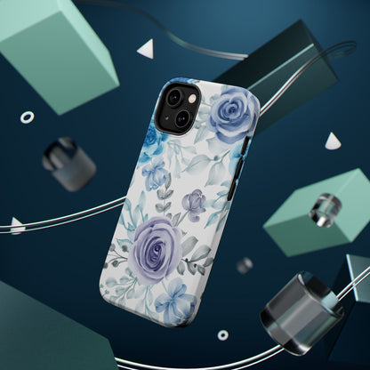 Elegant Blue & Violet Roses MagSafe Case – Artistic Floral Protection with Magnetic Charging Compatibility