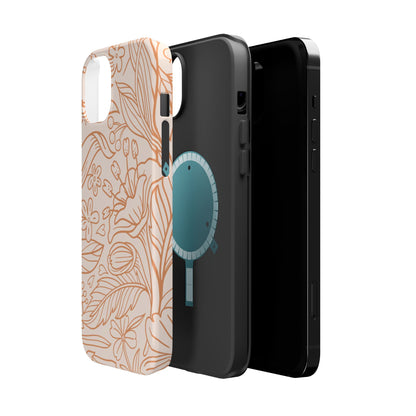 Soft Terracotta Floral Line Art Tough MagSafe iPhone Case – Minimalist Botanical Design with Dual-Layer Protection