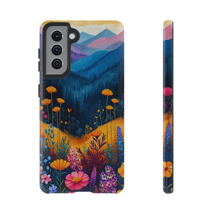 Vibrant Wildflower Mountain Samsung Galaxy Case – Bold Nature Art, Dual - Layer Protection - BOGO Cases