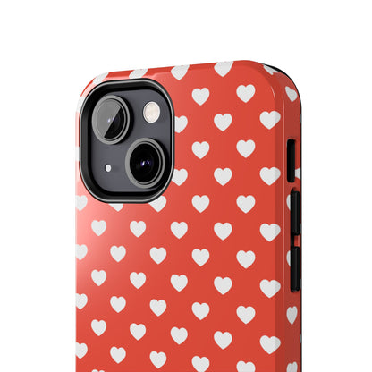 White Hearts on Red iPhone Case