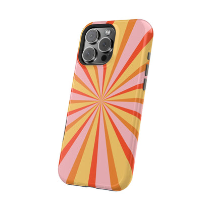 Bold Retro Sunburst MagSafe iPhone Case – Vibrant 70s-Inspired Rays in Orange, Pink, and Yellow