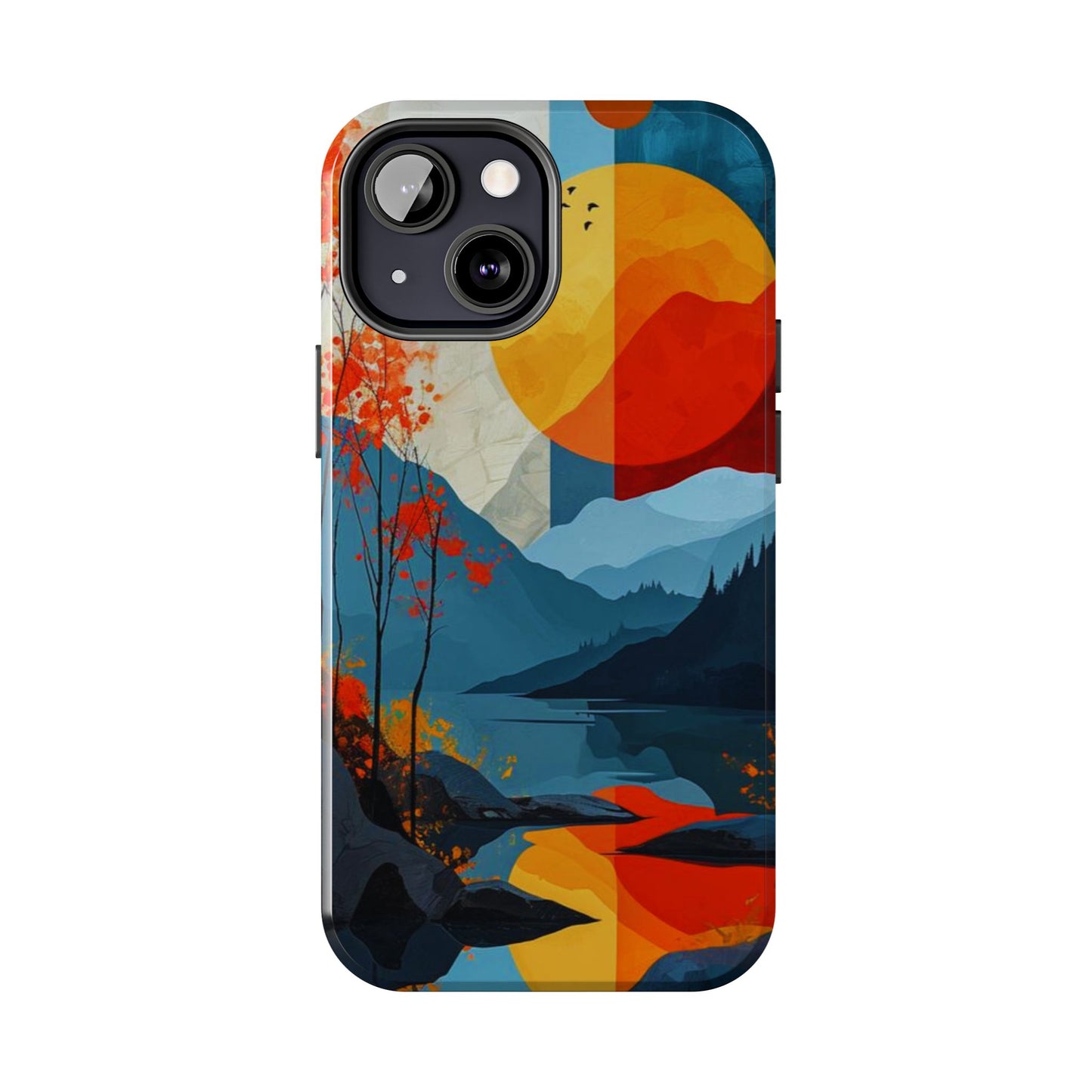 Abstract Autumn Landscape iPhone Case – Bold Colorful Sunset Design, Dual - Layer Protection - BOGO Cases