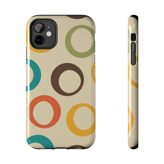 Retro Colorful Rings iPhone Case – Shockproof, Matte Finish, Dual-Layer Protection