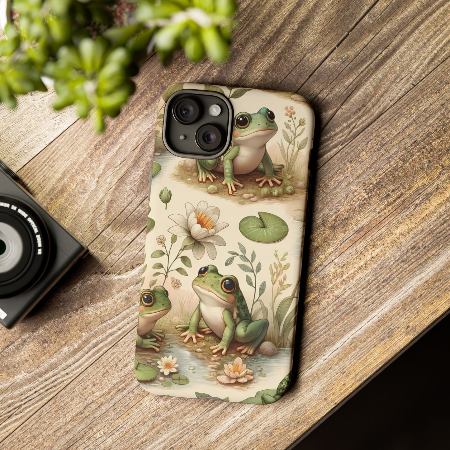 Cute Frogs Phone Case - Pond Pals Frolic - Charming Frog Lily Pad Phone Case for iPhone, Google & Samsung! Great Gift For Any Frog Lover!