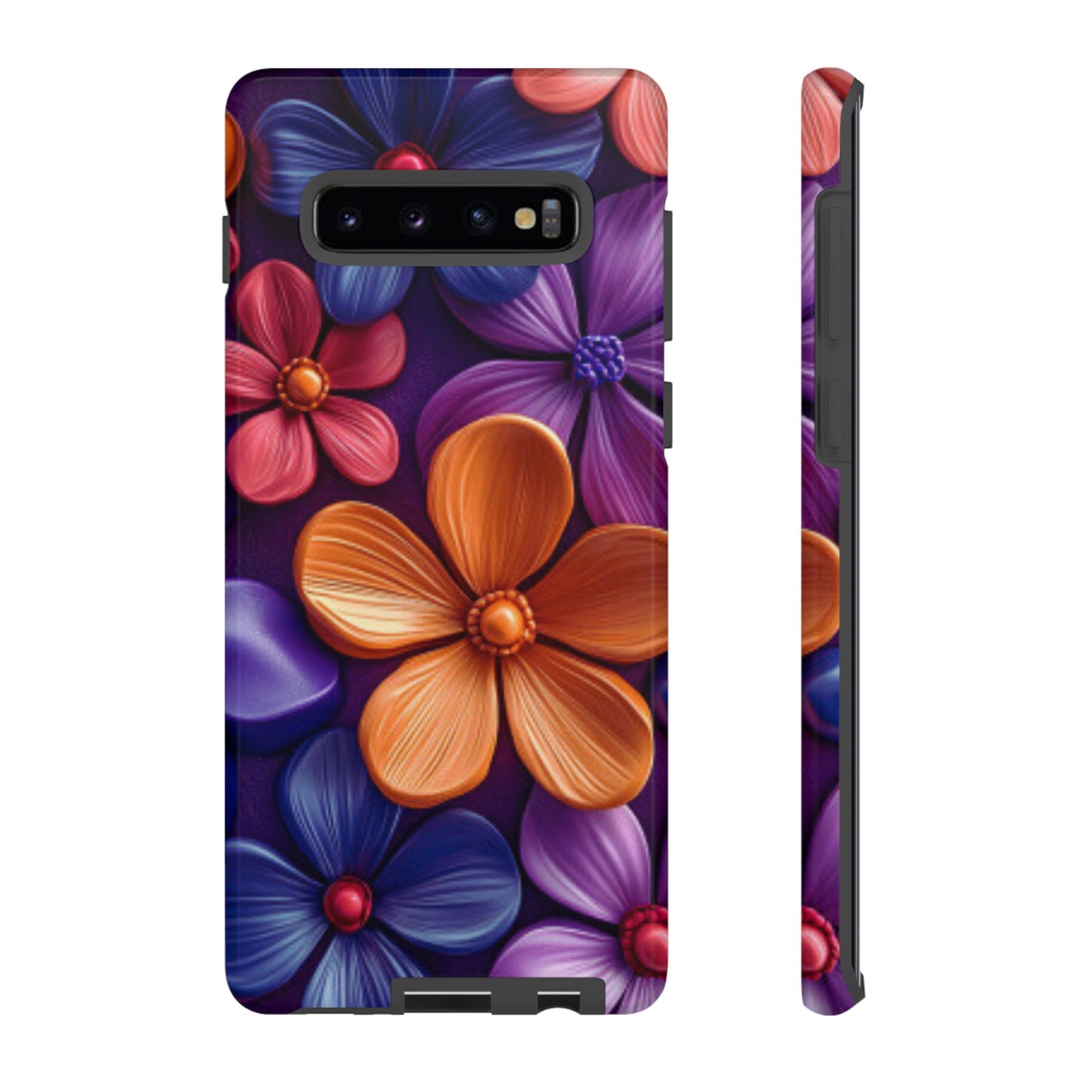 Bold Floral 3D Samsung Galaxy Case – Vivid Purple and Orange Flower Design, Shock - Resistant - BOGO Cases