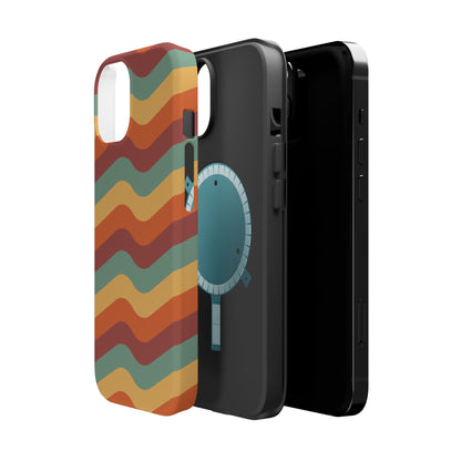 Retro Vibe Wavy Stripes MagSafe iPhone Case – 70s-Inspired in Teal, Orange, and Rust