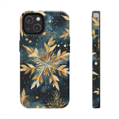 Gold Floral Snowflakes on Midnight Blue - iPhone Series Case