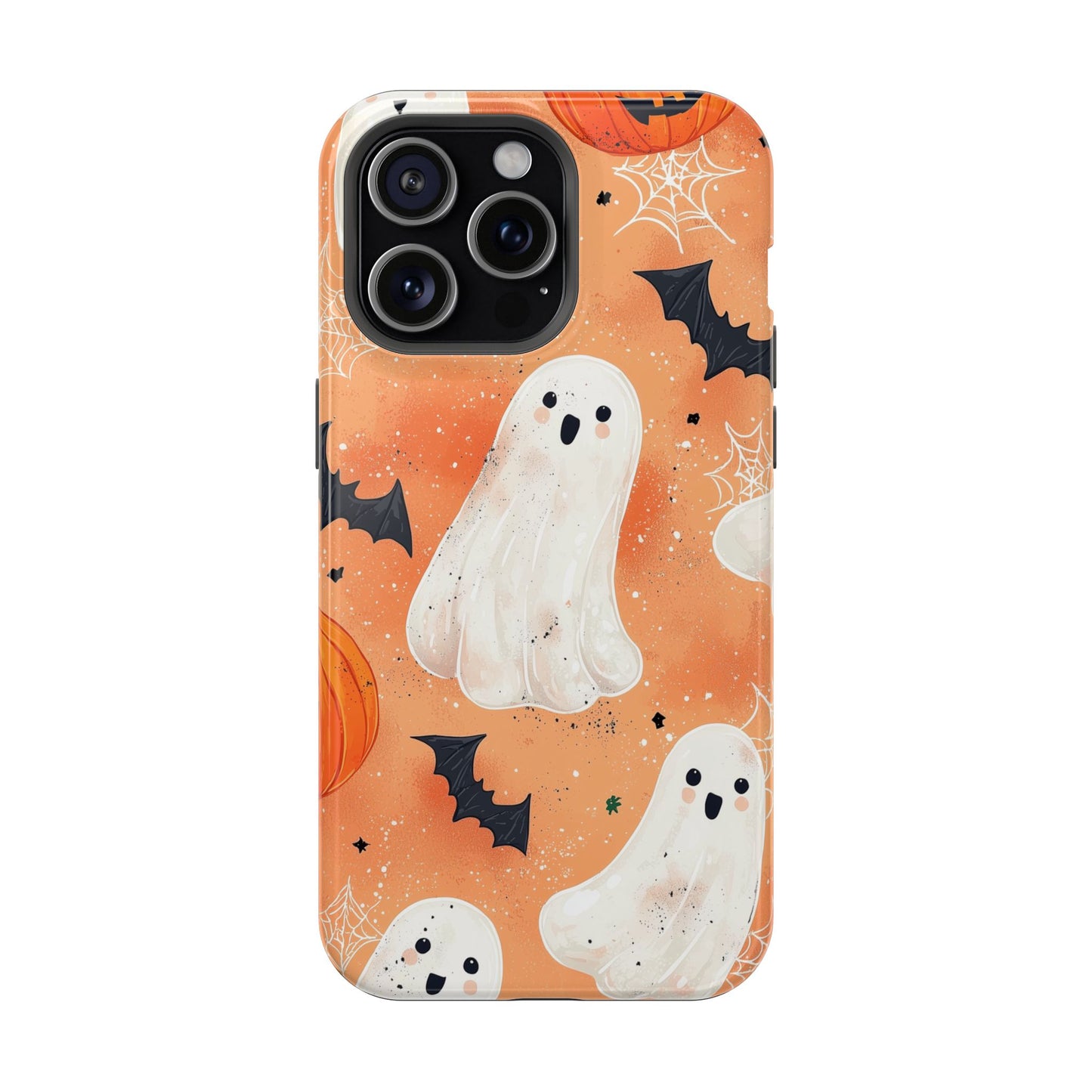 Spooky Cute Ghost MagSafe iPhone Case – Halloween Ghosts, Pumpkins, Bats & Cobwebs Design