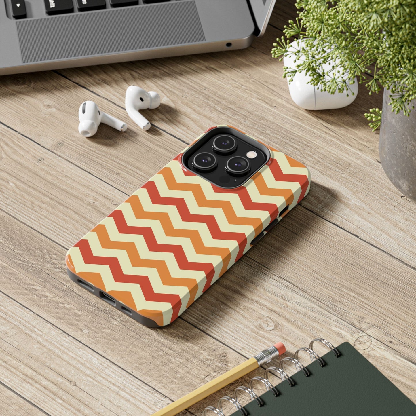 Warm Sunset Chevron – Orange, Red & Cream Geometric iPhone Case