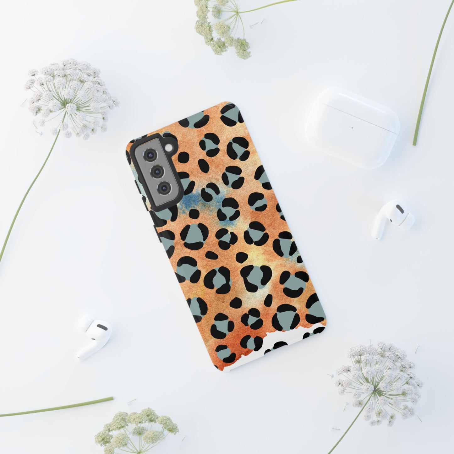 Sunset Watercolor Leopard Print Tough Samsung Galaxy Case – Artistic Animal Pattern with Dual-Layer Protection