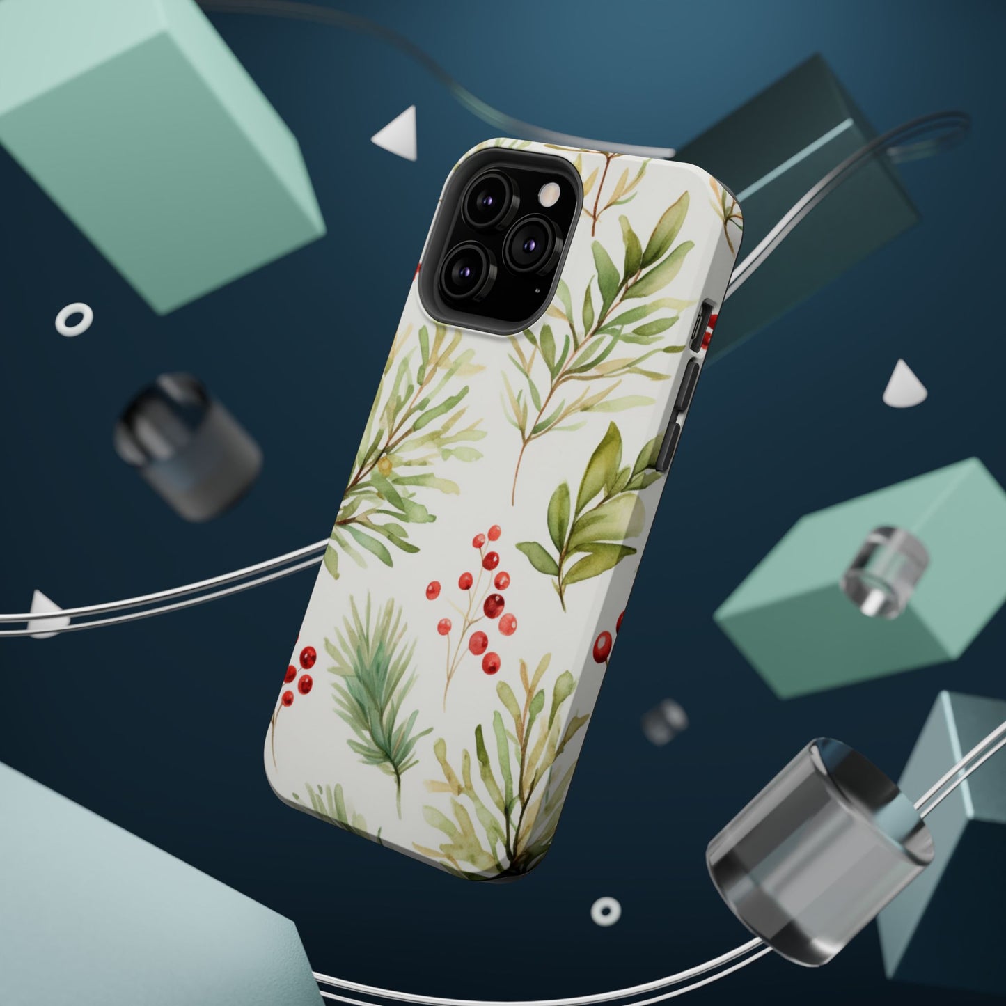 Winter Greenery & Berry Watercolor – MagSafe iPhone Series Case