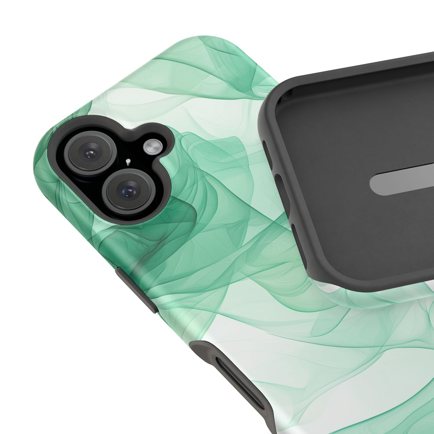 Translucent Flowing Green Fabric MagSafe iPhone Case – Elegant Fluid Design